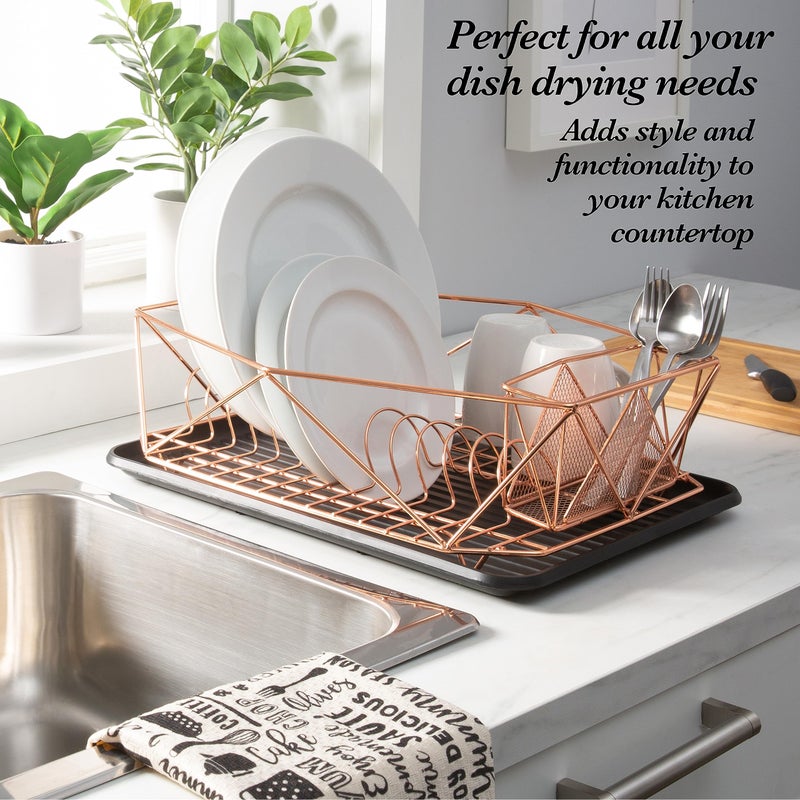 Kitchen Details Geode Deluxe Dish Drying Rack with Drain Board | Cutlery Basket | Utensil Holder | Iron Frame | Copper - Image 5